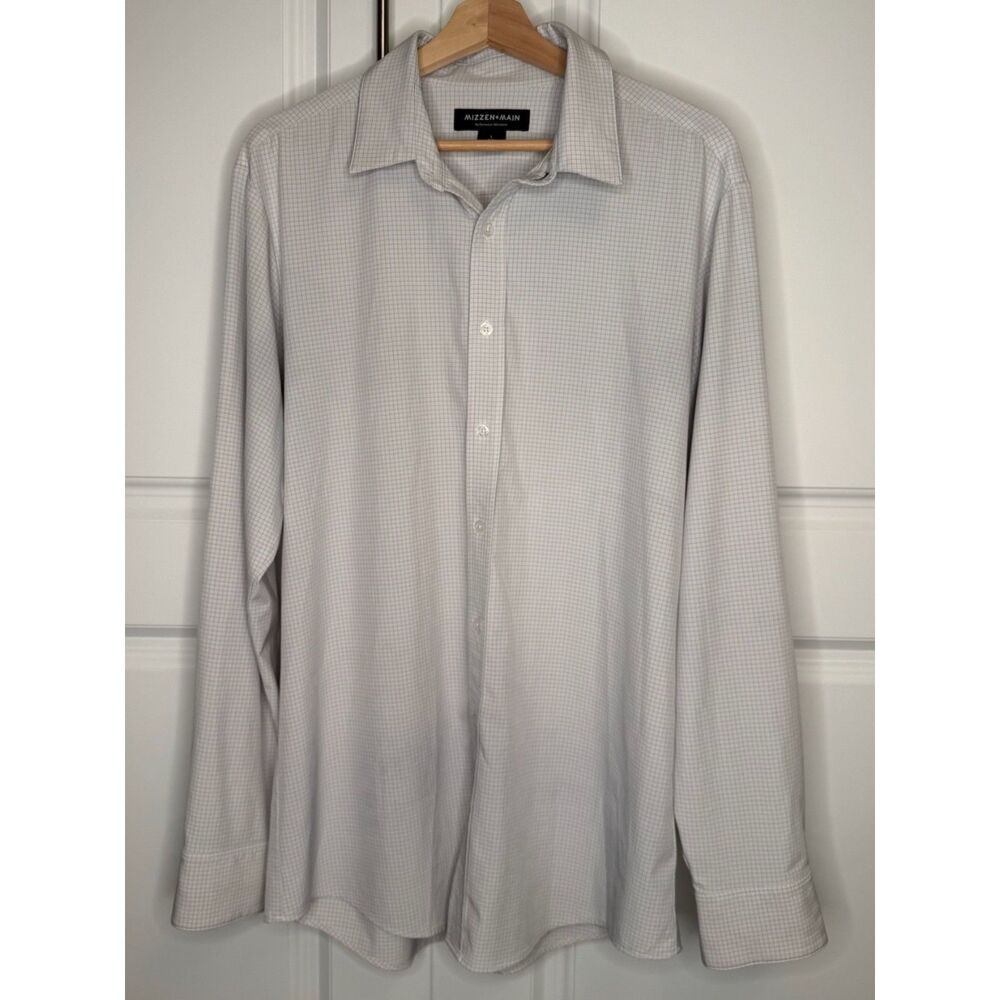Mizzen+Main Leeward Performance Dress Shirt Mens Large Trim White Blue Check